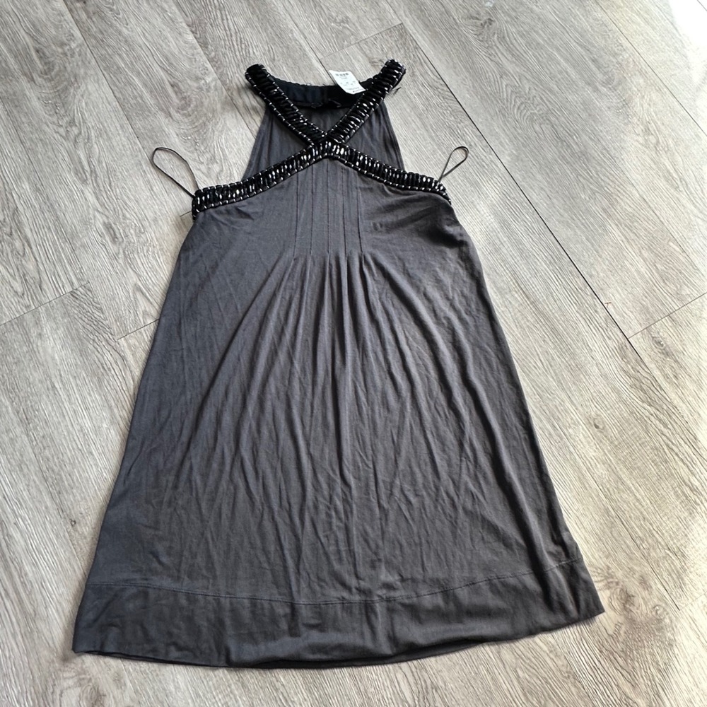 EXPRESS Women's Grey Sleeveless Beaded Halter Neck Dress Size Medium‎